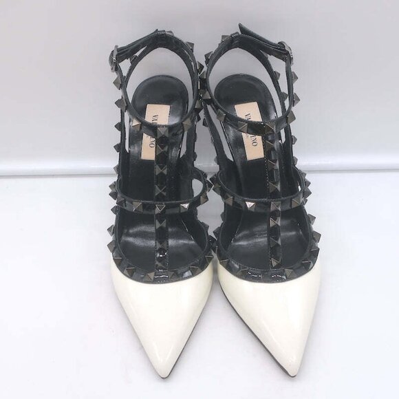 Valentino Rockstud Bicolor Cage Pumps White & Black Patent Leather Size 38.5 NEW - Picture 4 of 12